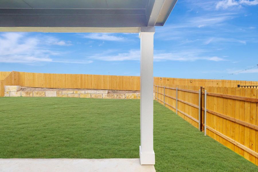 Exterior details and patio area of a home in Cascades at Onion Creek, Austin (Image 3). Exterior details and patio area of a home in Cascades at Onion Creek, Austin (Image 3).