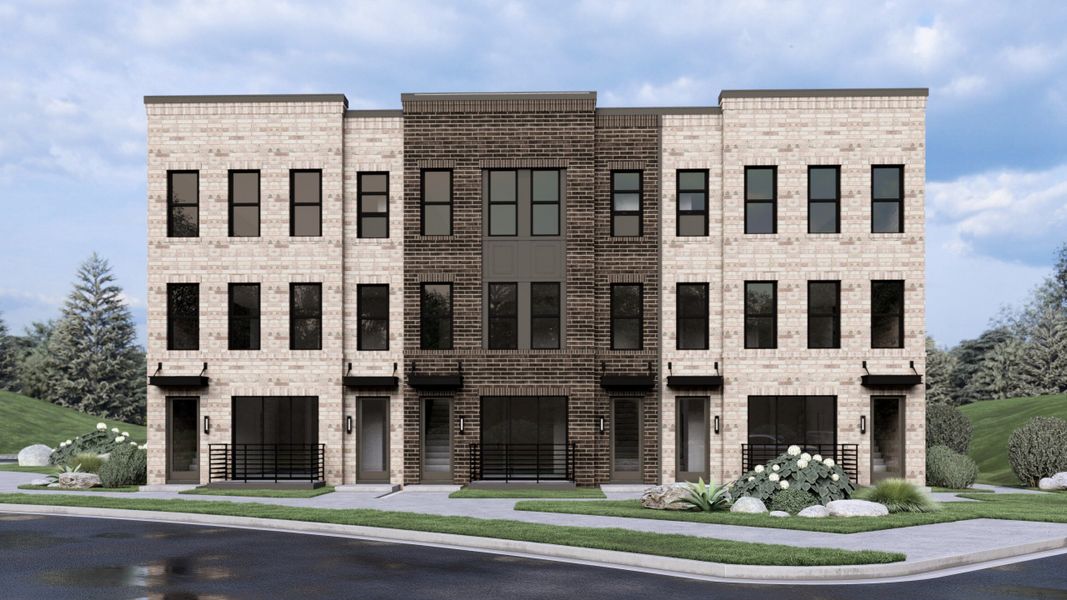 Front exterior of a new home in Echo Park, Suwanee, GA, highlighting curb appeal (Image 1). Front exterior of a new home in Echo Park, Suwanee, GA, highlighting curb appeal (Image 1).
