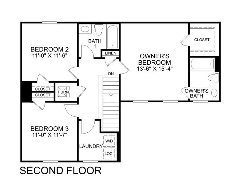 2D floor plan layout for the Aspen by Ryan Homes in Somerset, Santee, SC (Image 3).