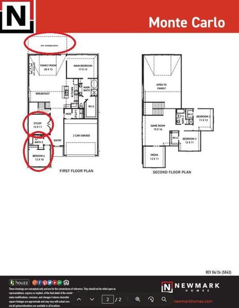 NEWMARK HOMES' new construction in the award-winning community Harvest Green has 2 beds down, 2 up, game and media room