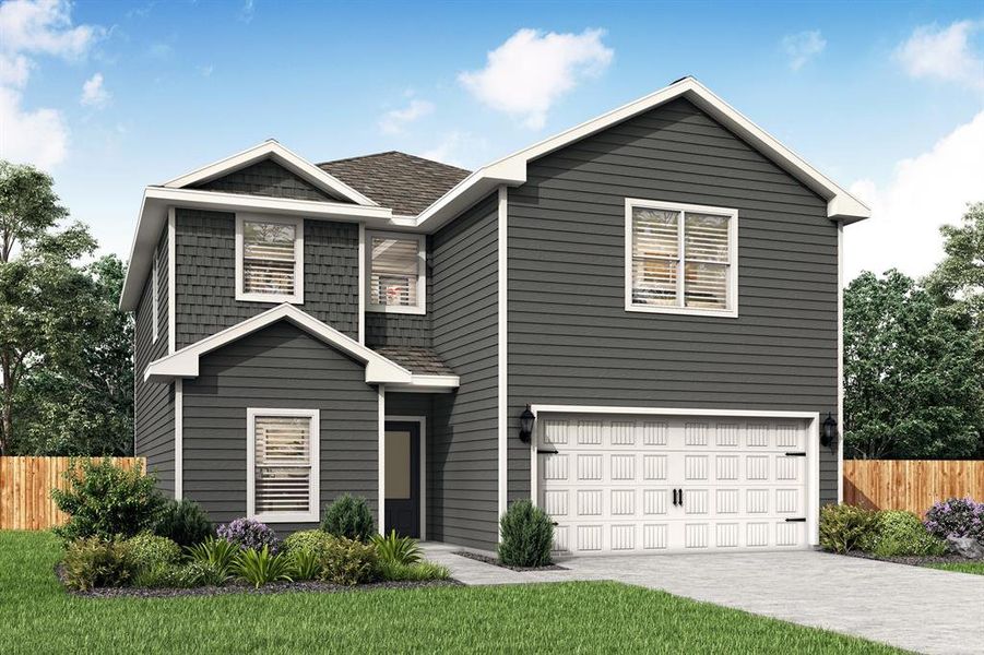 This is an example of a Driftwood floorplan. The estimated construction completion date for the Driftwood built at 11009 Gray Mare Drive is February 2025. *Exterior finishes may differ from what is shown in the photo.