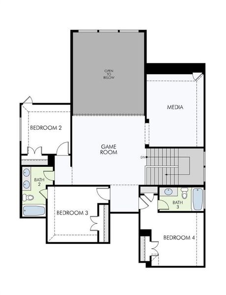 2D floor plan layout of this home in Union Park Classic 60, Little Elm, TX (Image 5).