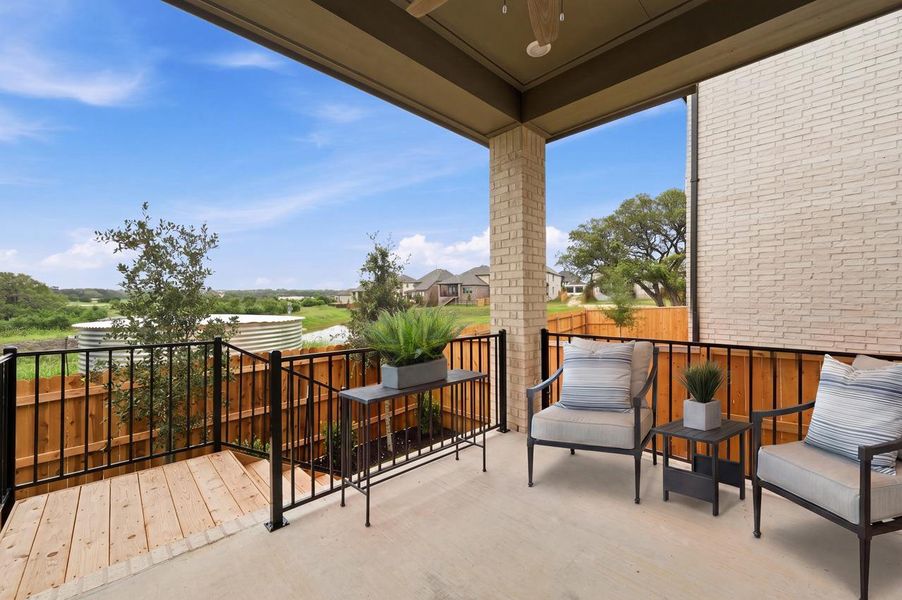 Exterior details and patio area of a home in 6 Creeks at Waterridge, Kyle (Image 2).