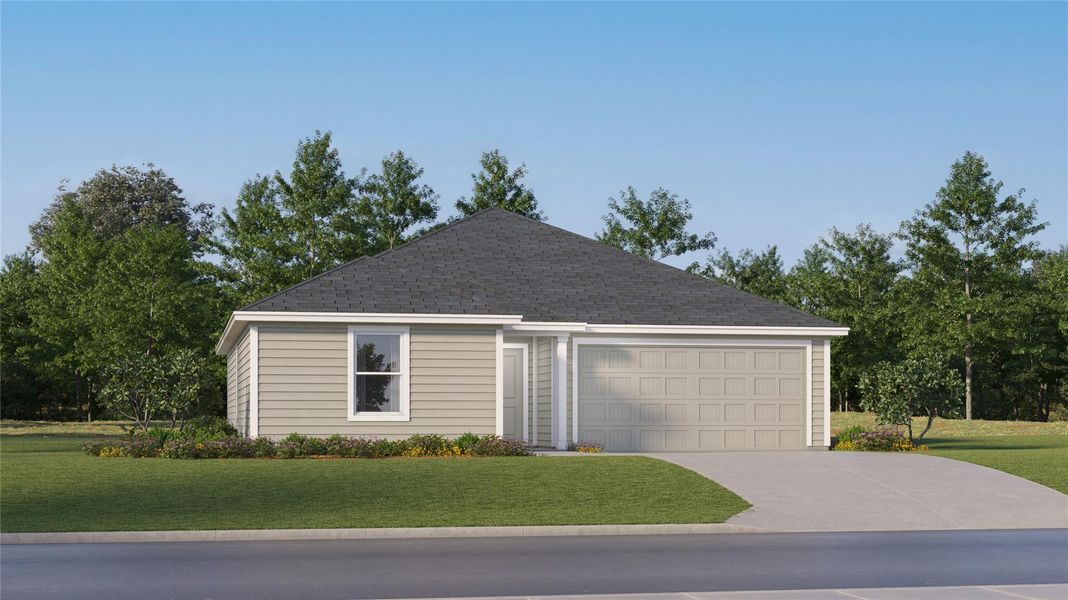 Front exterior of a new home in Bertram Oaks, Bertram, TX, highlighting curb appeal (Image 1). Front exterior of a new home in Bertram Oaks, Bertram, TX, highlighting curb appeal (Image 1).