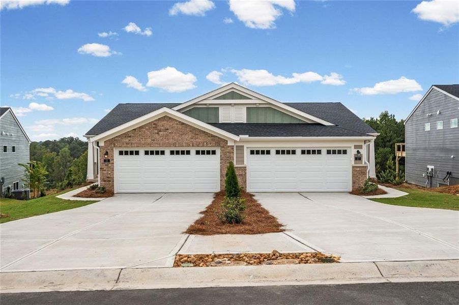 Front exterior of a new home in Villas at Gold Creek, Dawsonville, GA, highlighting curb appeal (Image 22).