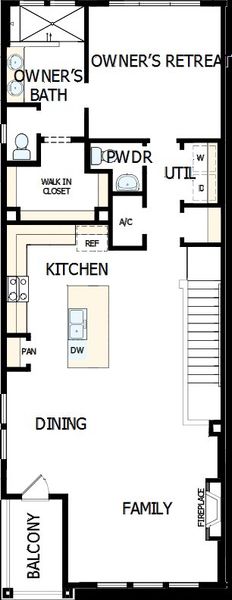 2D floor plan layout of this home in Kinston Mainstreet Townhomes, Loveland, CO (Image 2).