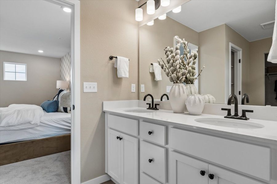 A bathroom with a sink and a bed. A bathroom with a sink and a bed.
