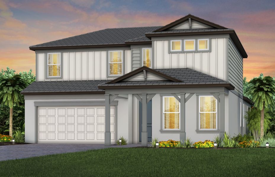 Representative exterior photo of a completed home built from the Coral Grand by Del Webb in Del Webb Explore North River Ranch, Parrish, FL (Image 2). Representative exterior photo of a completed home built from the Coral Grand by Del Webb in Del Webb Explore North River Ranch, Parrish, FL (Image 2).