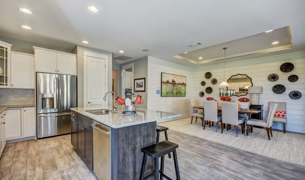 Kitchen overlooking dining area