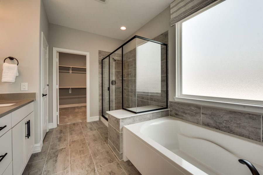 Owner's bath with large tub and tile-surround show