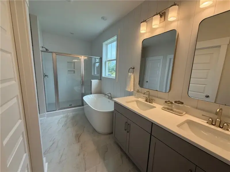 Elegant tile flooring runs alongside a sleek frees