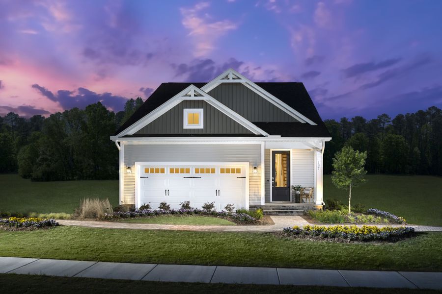 Morgan model home at twilight - Farmhouse elevation