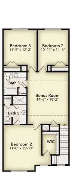 2D floor plan layout for the Aspen by Parkside Builders in The Woods, Gallatin, TN (Image 4).