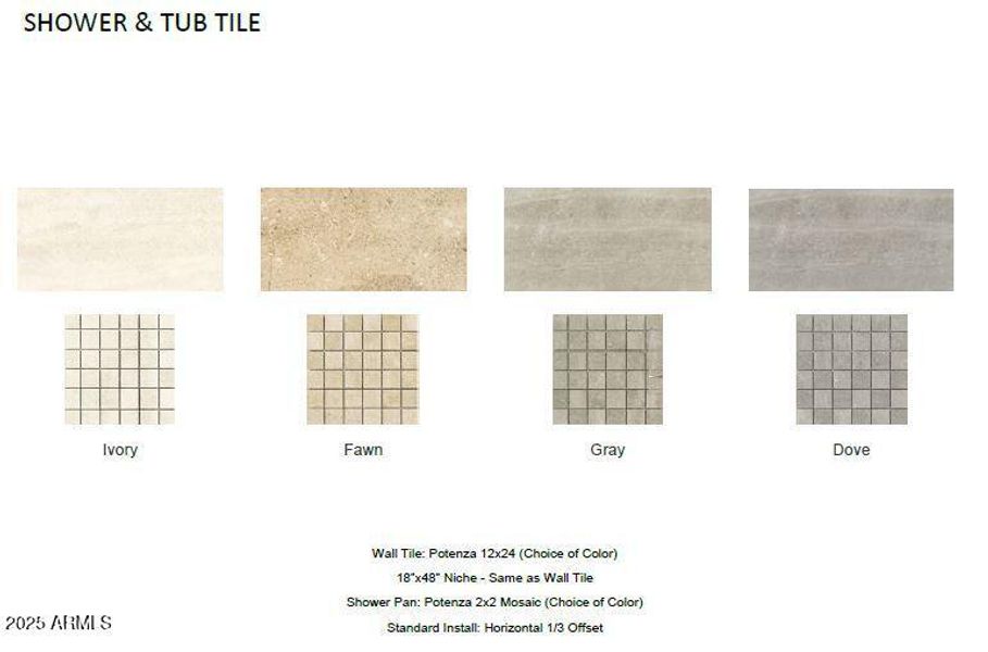 Shower and Tub Tile Options Included Shower and Tub Tile Options Included