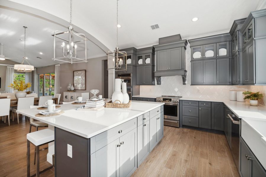 Kitchen with pendant lighting and center island