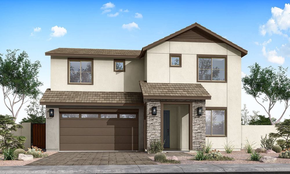 Representative exterior photo of a completed home built from the Jade Plan 4001 by Tri Pointe Homes in Waterston Central, Gilbert, AZ (Image 14).