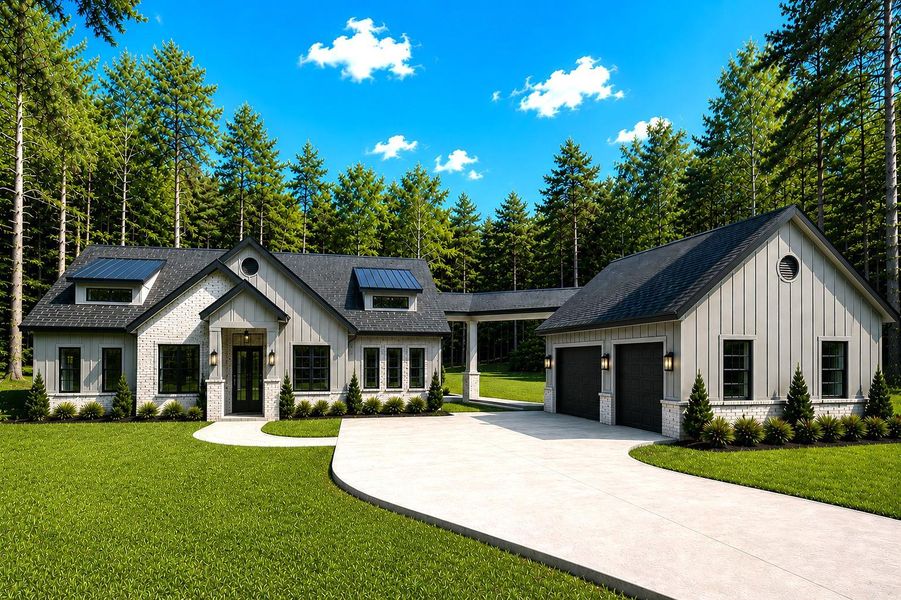 Front exterior of a new home in , New Waverly, TX, highlighting curb appeal (Image 9).