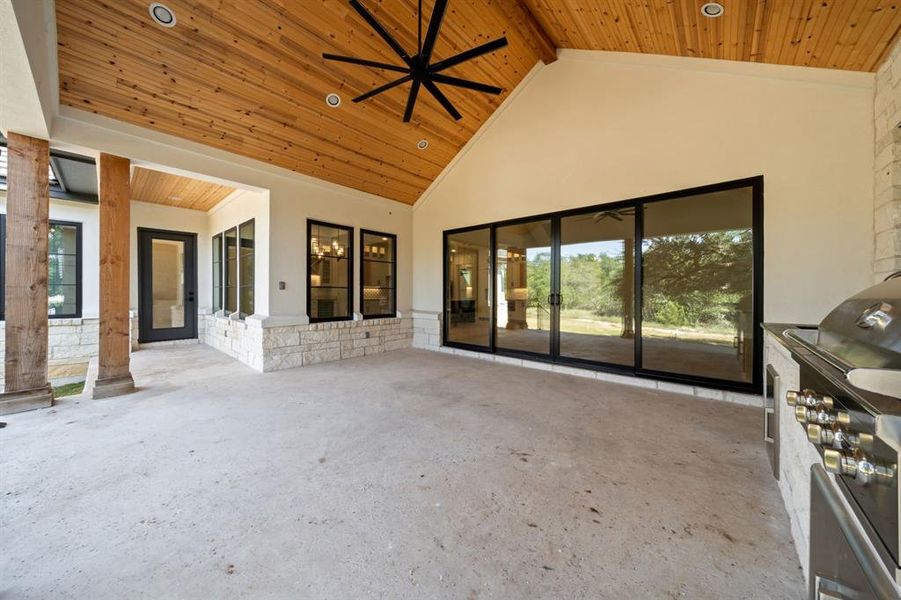 Back patio with vaulted ceiling.