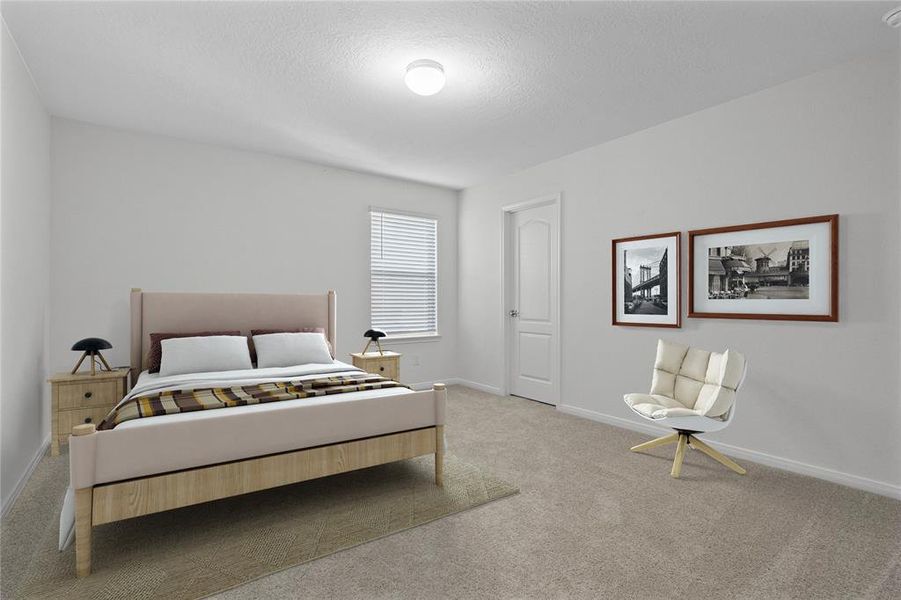 Secondary bedroom features plush carpet, neutral paint, lighting, large window with privacy blinds and ample sized closet space.