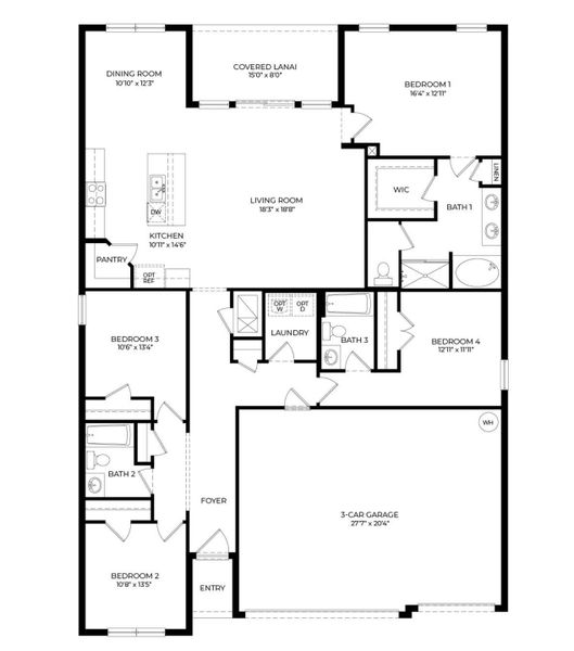 2D floor plan layout for the Madison by D.R. Horton in Sycamore Cove, Woodruff, SC (Image 3).