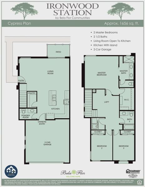 2D floor plan layout for the Cypress by Bela Flor in Ironwood Station, Apache Junction, AZ (Image 1).