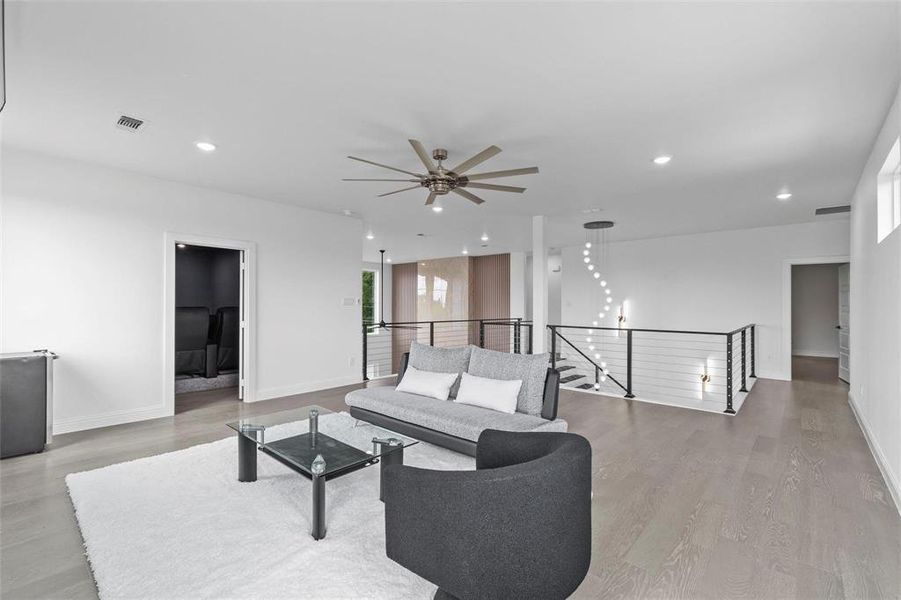 2nd floor Living room featuring light wood finished floors and recessed lighting