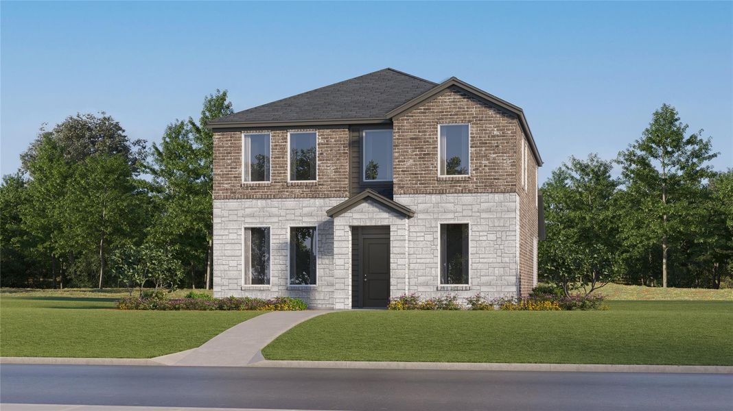 Front exterior of a new home in Meadowlark Preserve: Lonestar Collection, Pflugerville, TX, highlighting curb appeal (Image 2).
