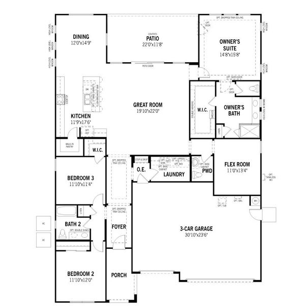 2D floor plan layout for the Auburn by Mattamy Homes in White Tank Vistas, Waddell, AZ (Image 3).
