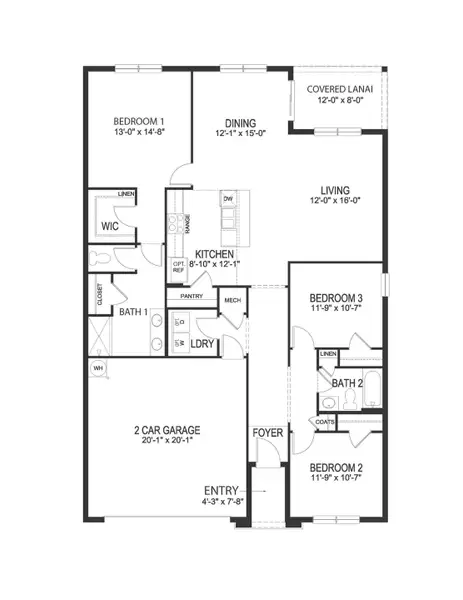 2D floor plan layout of this home in Buena Lago, St. Cloud, FL (Image 3).