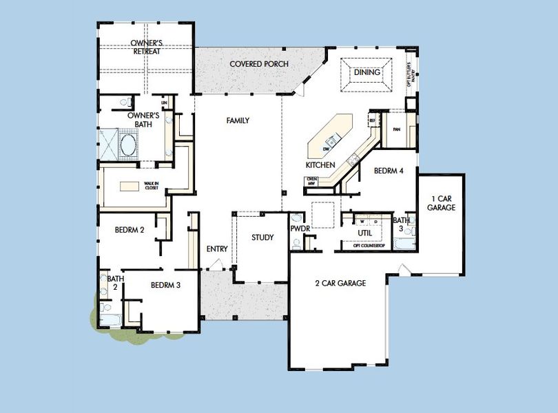 2D floor plan layout for the The Gabrielle by David Weekley Homes in Thornebrook, Bulverde, TX (Image 3).