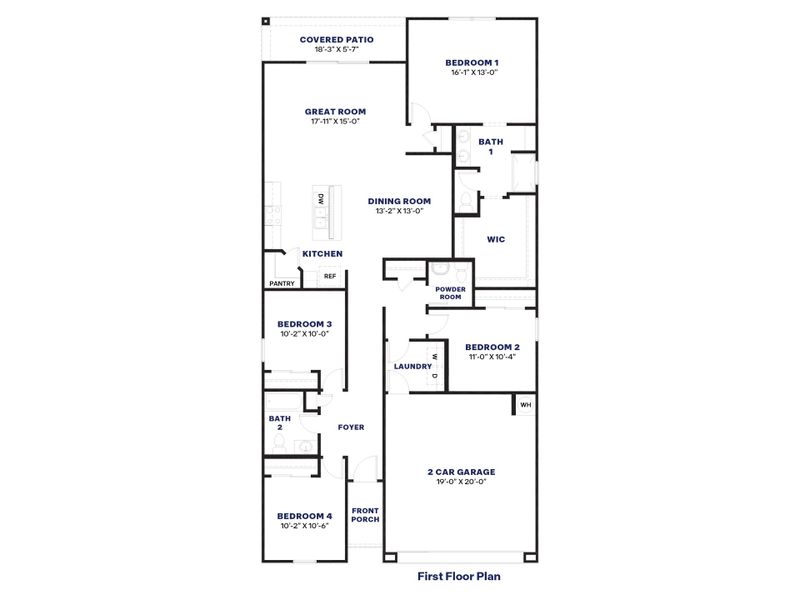2D floor plan layout for the Harris by D.R. Horton in Desert Moon Estates, Buckeye, AZ (Image 3).