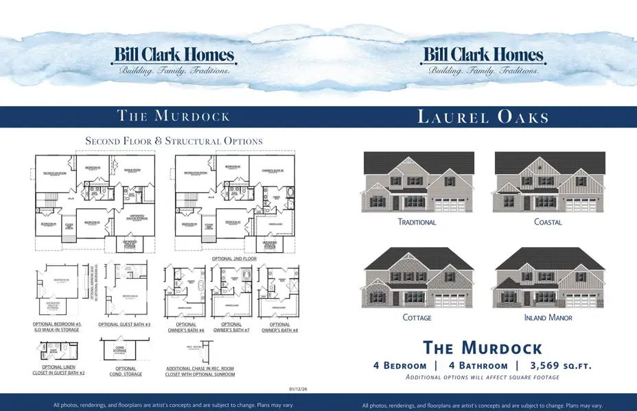2D floor plan layout for the Murdock by Bill Clark Homes in Eli's Ridge, Winterville, NC (Image 5).