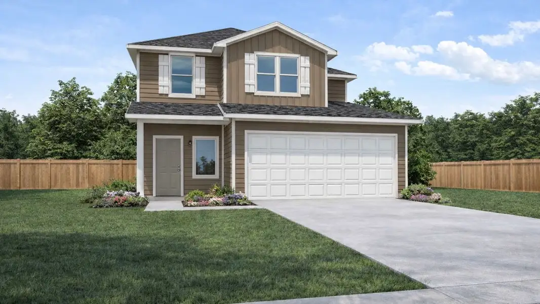 Front exterior of a new home in Presswoods, Splendora, TX, highlighting curb appeal (Image 1). Front exterior of a new home in Presswoods, Splendora, TX, highlighting curb appeal (Image 1).