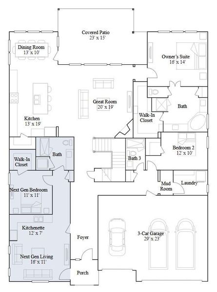 2D floor plan layout of this home in Bridgeland: Wentworth Collection, Cypress, TX (Image 3).