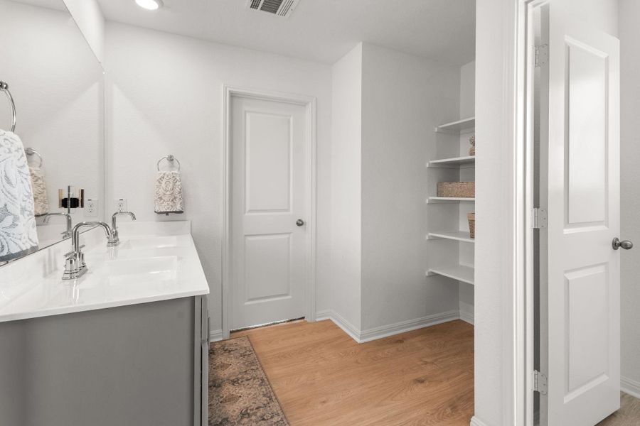 Primary bathroom, entry to walk-in closet in the background Primary bathroom, entry to walk-in closet in the background