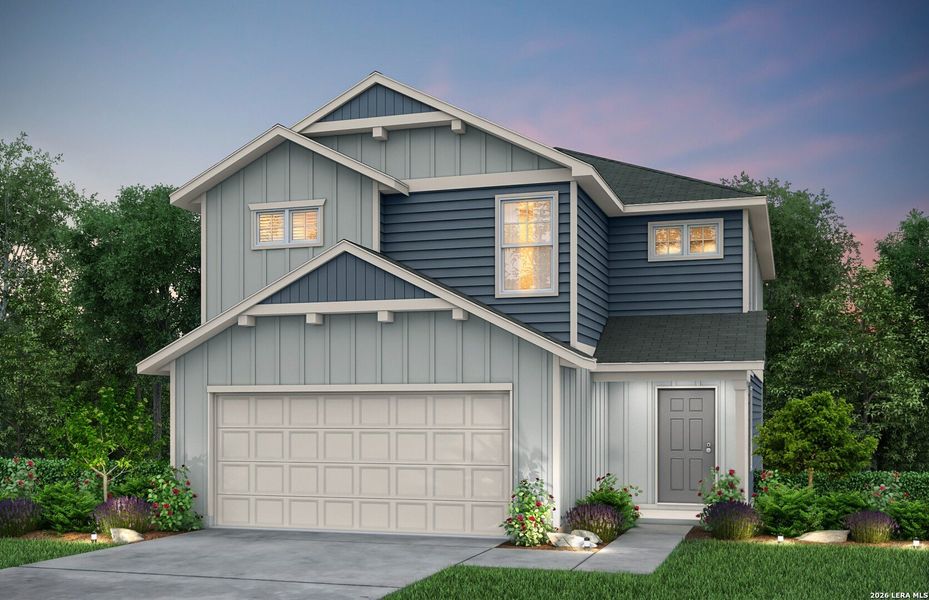 Front exterior of a new home in Lily Springs, Seguin, TX, highlighting curb appeal (Image 1). Front exterior of a new home in Lily Springs, Seguin, TX, highlighting curb appeal (Image 1).