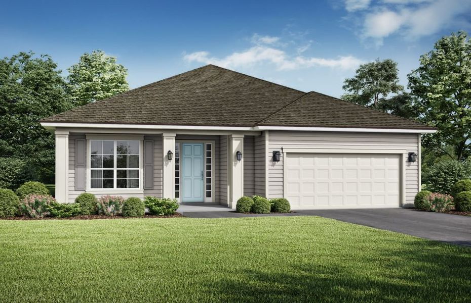 Representative exterior photo of a completed home built from the Albatera by SEDA New Homes in Sandy Ridge, Yulee, FL (Image 1). Representative exterior photo of a completed home built from the Albatera by SEDA New Homes in Sandy Ridge, Yulee, FL (Image 1).