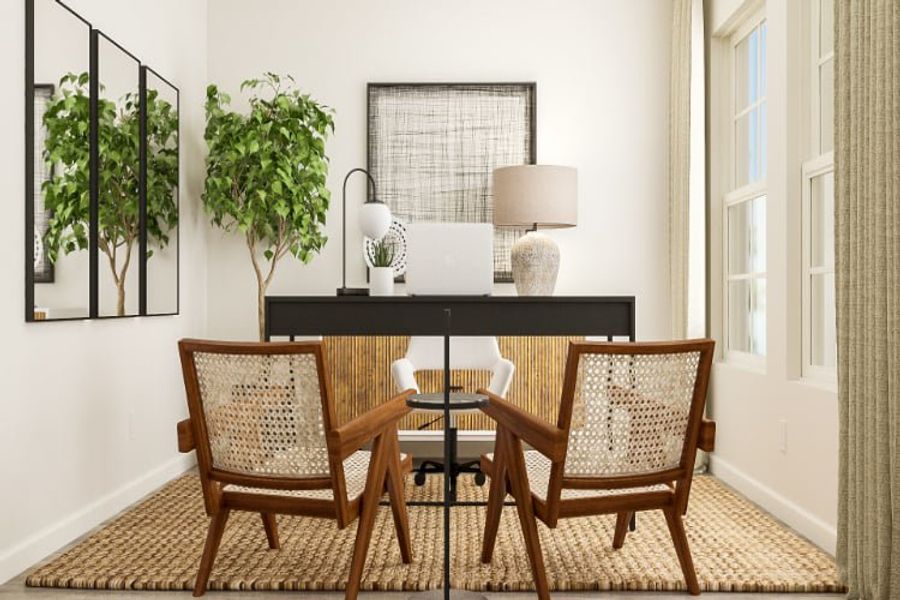 A table with chairs around it.