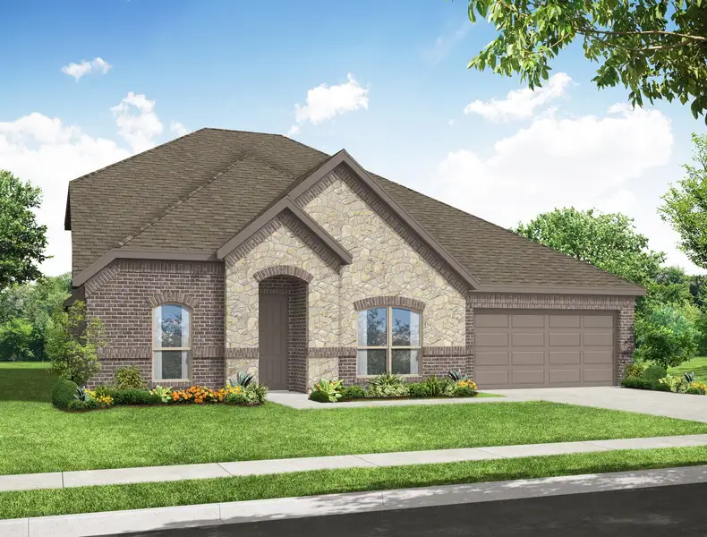 Representative exterior photo of a completed home built from the Goodrich by Impression Homes in Still Water Lake Estates, Godley, TX (Image 6).