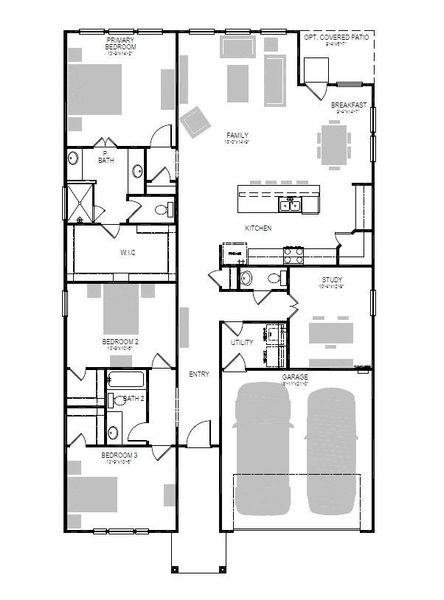 2D floor plan layout of this home in Prairie Winds, Hutto, TX (Image 3).