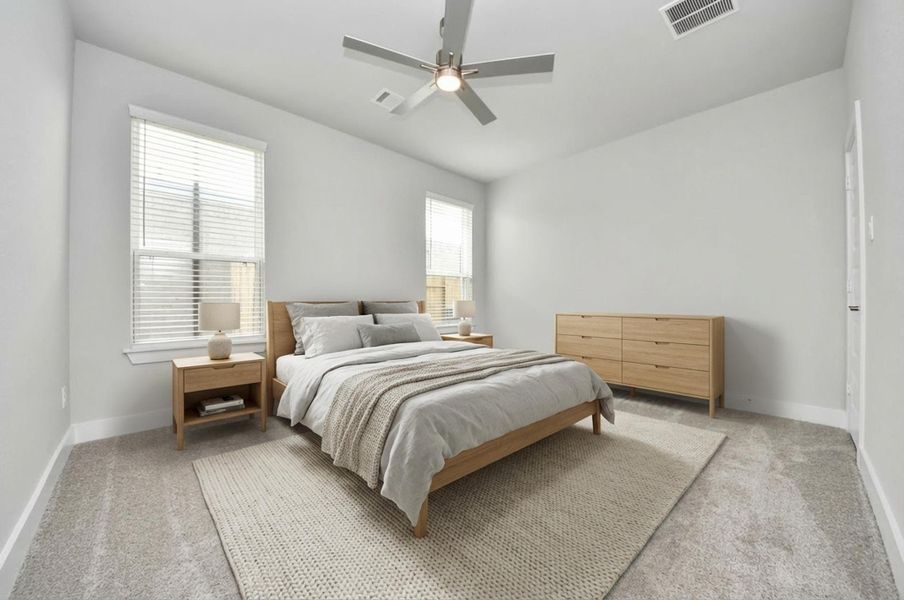Virtually Staged - Secondary Bedroom. Sample photo of completed home with similar floor plan. Actual colors and selections may vary. Virtually Staged - Secondary Bedroom. Sample photo of completed home with similar floor plan. Actual colors and selections may vary.