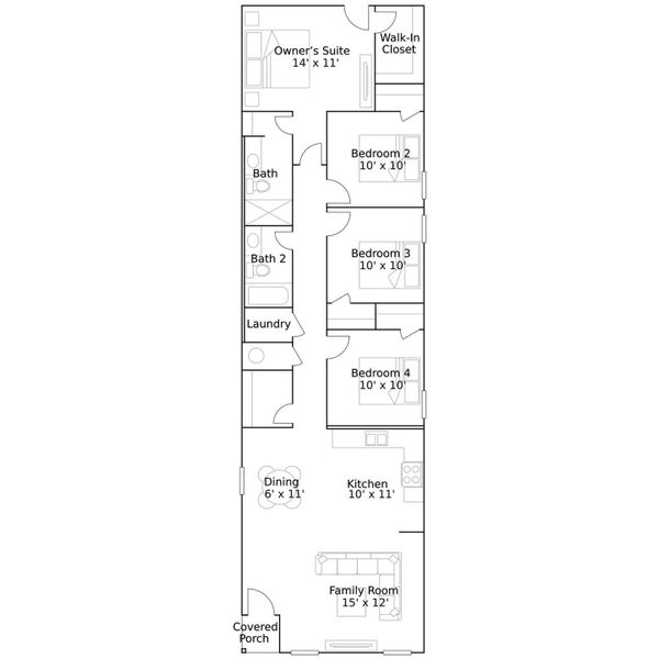 2D floor plan layout of this home in Santa Fe Village, Cleveland, TX (Image 2).
