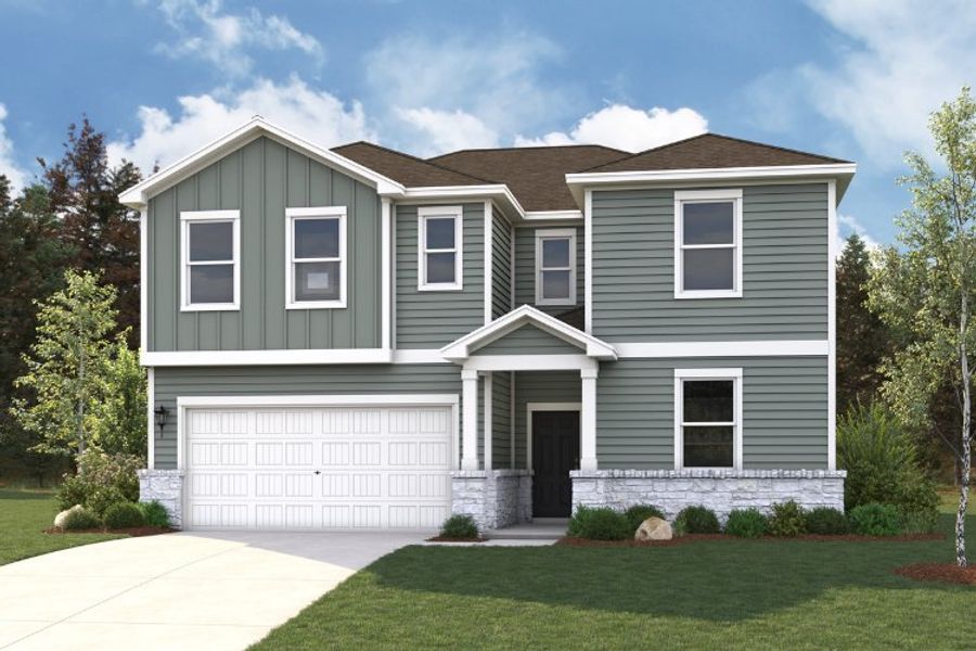Representative exterior photo of a completed home built from the Mesa by Century Communities in Evelyn, Austin, TX (Image 1). Representative exterior photo of a completed home built from the Mesa by Century Communities in Evelyn, Austin, TX (Image 1).
