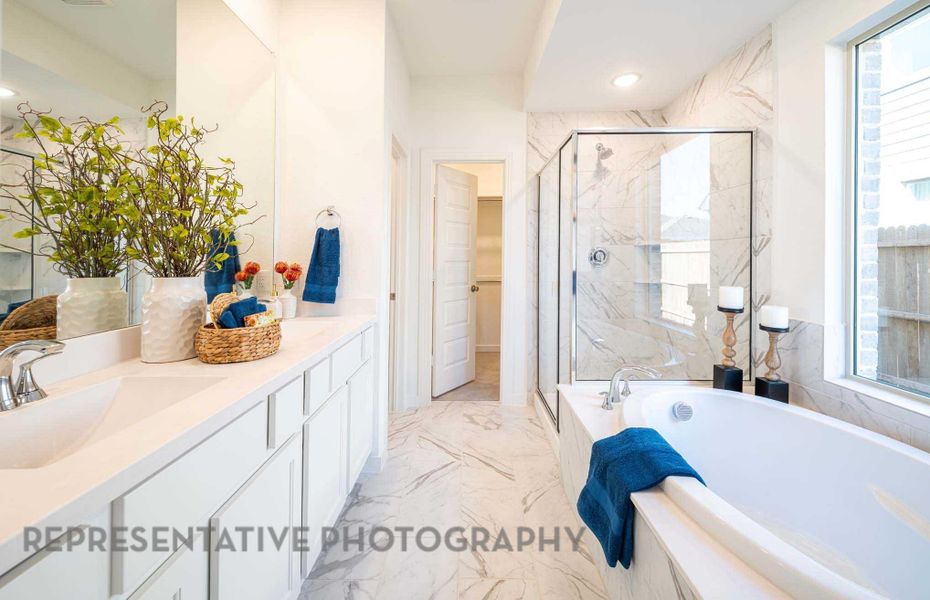 Representative model photo of the primary bathroom. Representative model photo of the primary bathroom.