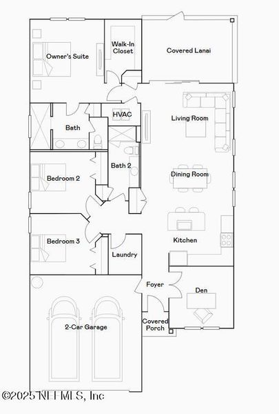 2D floor plan layout of this home in Edenbrooke at Hyland Trail | 55+: Edenbrooke at Hyland Trail 50s, Green Cove Springs, FL (Image 2).