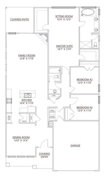 2D floor plan layout for the KEYSTONE by D.R. Horton in Blue Ridge Trail, Fountain Inn, SC (Image 2).