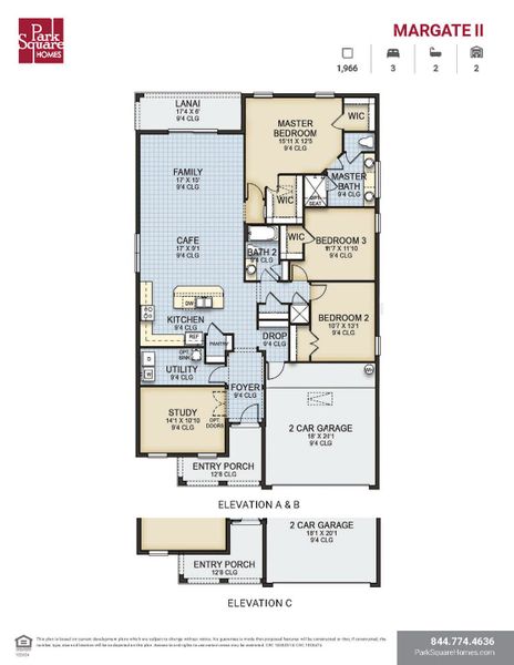 2D floor plan layout for the Margate II by Park Square Residential in Cypress Park Estates, Haines City, FL (Image 3).