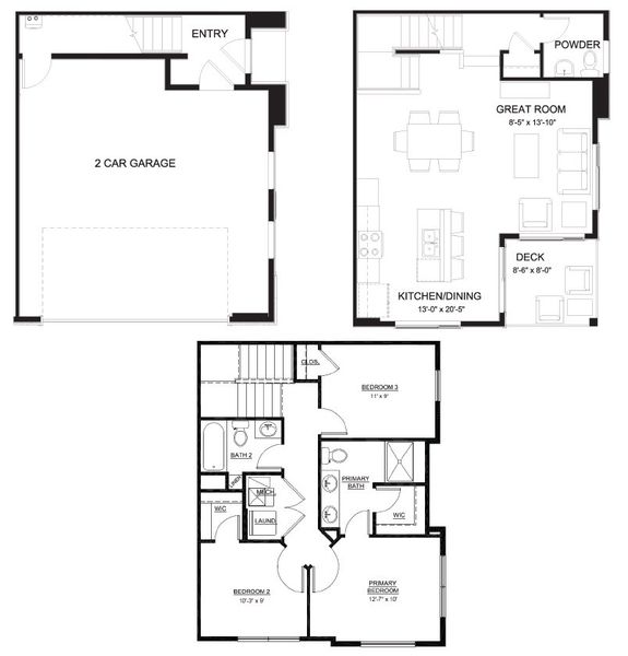 2D floor plan layout for the Payton by Lokal Homes in Lyric at RidgeGate Townhomes, Lone Tree, CO (Image 3).