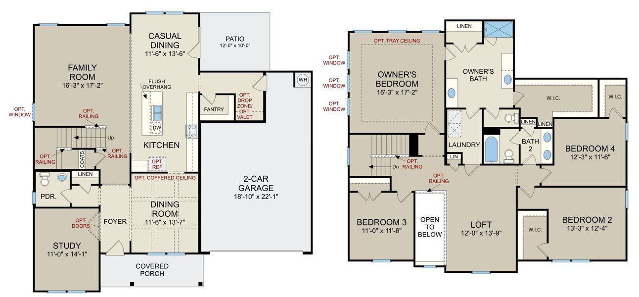 2D floor plan layout for the Dogwood - Crest Series by Dream Finders Homes in Knightdale Station, Knightdale, NC (Image 3).