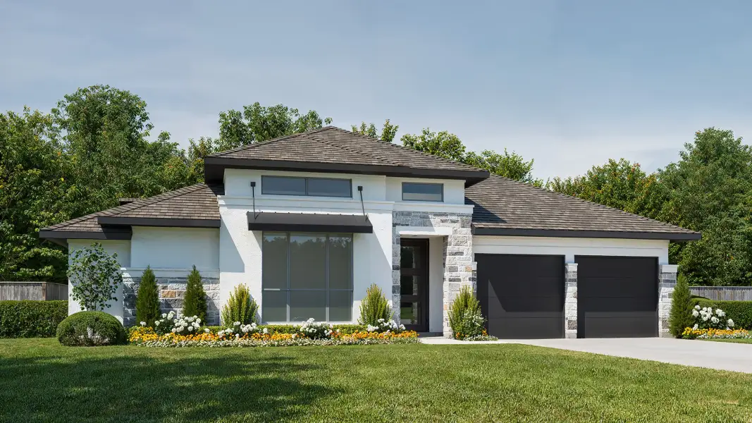 Representative exterior photo of a completed home built from the 2916W by Perry Homes in Veramendi, New Braunfels, TX (Image 20).